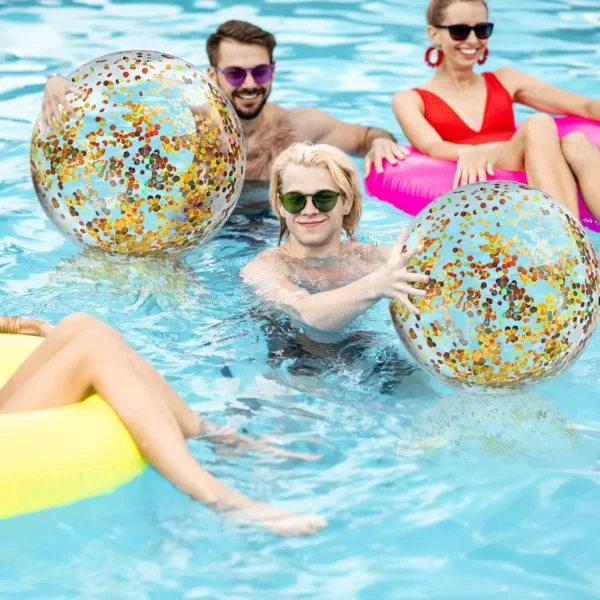 6-Pack Gold Glitter Beach Balls – 24'' Party & Pool Decor - Image 2
