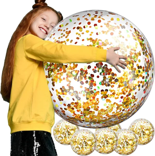 6-Pack Gold Glitter Beach Balls – 24'' Party & Pool Decor