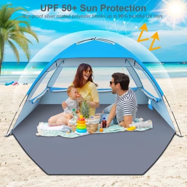 Beach Sun Shelter – UPF 50+, Easy Setup for 3–10 People - Image 3